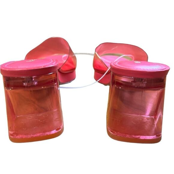 Revolve Larroude Jenn Pink Lucite Chunky Block Heel Sandals - Picture 7 of 13